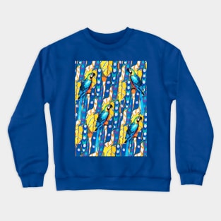 BLUE MACAWS ,YELLOW LEAVES,TROPICAL PLANTS FLORAL PATTERN Crewneck Sweatshirt